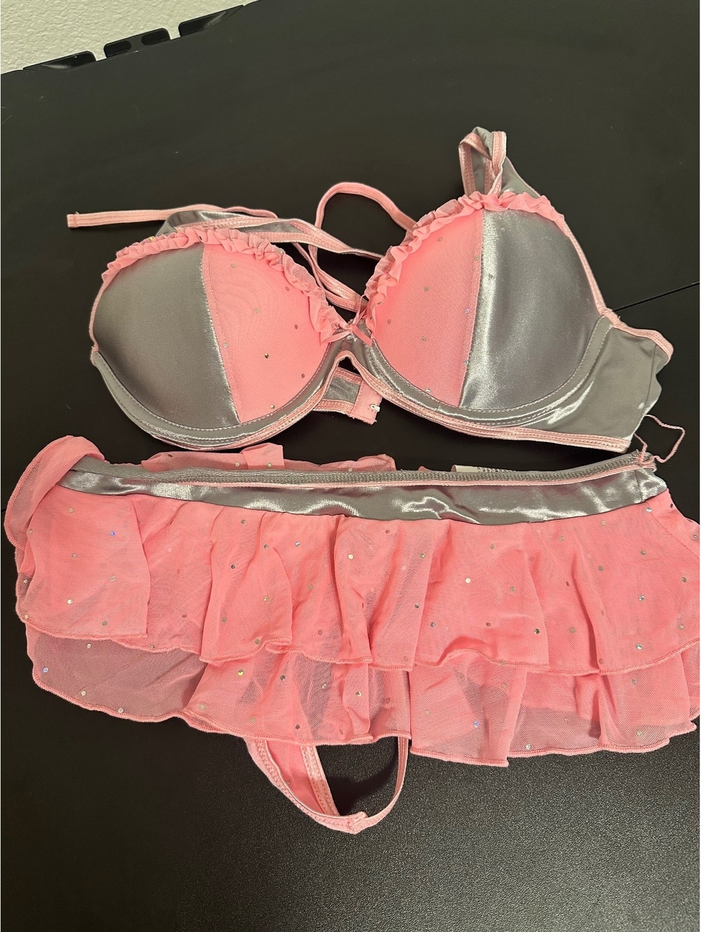 Lover's Lane pink and silver bra and panty set